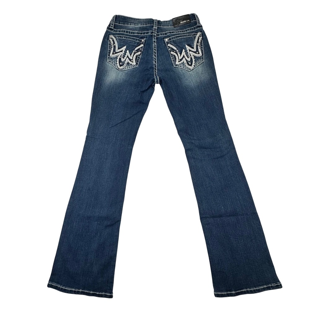 Grace in LA Easy Fit Bootcut Jeans Dark Wash Rhinestone Embroidered EB61676 29